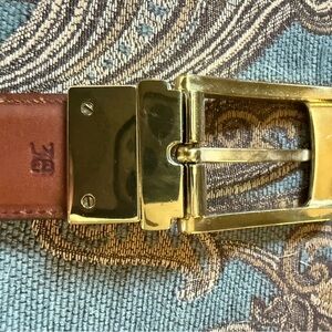 Gold Buckle Reversible Brown Leather Belt Size 38